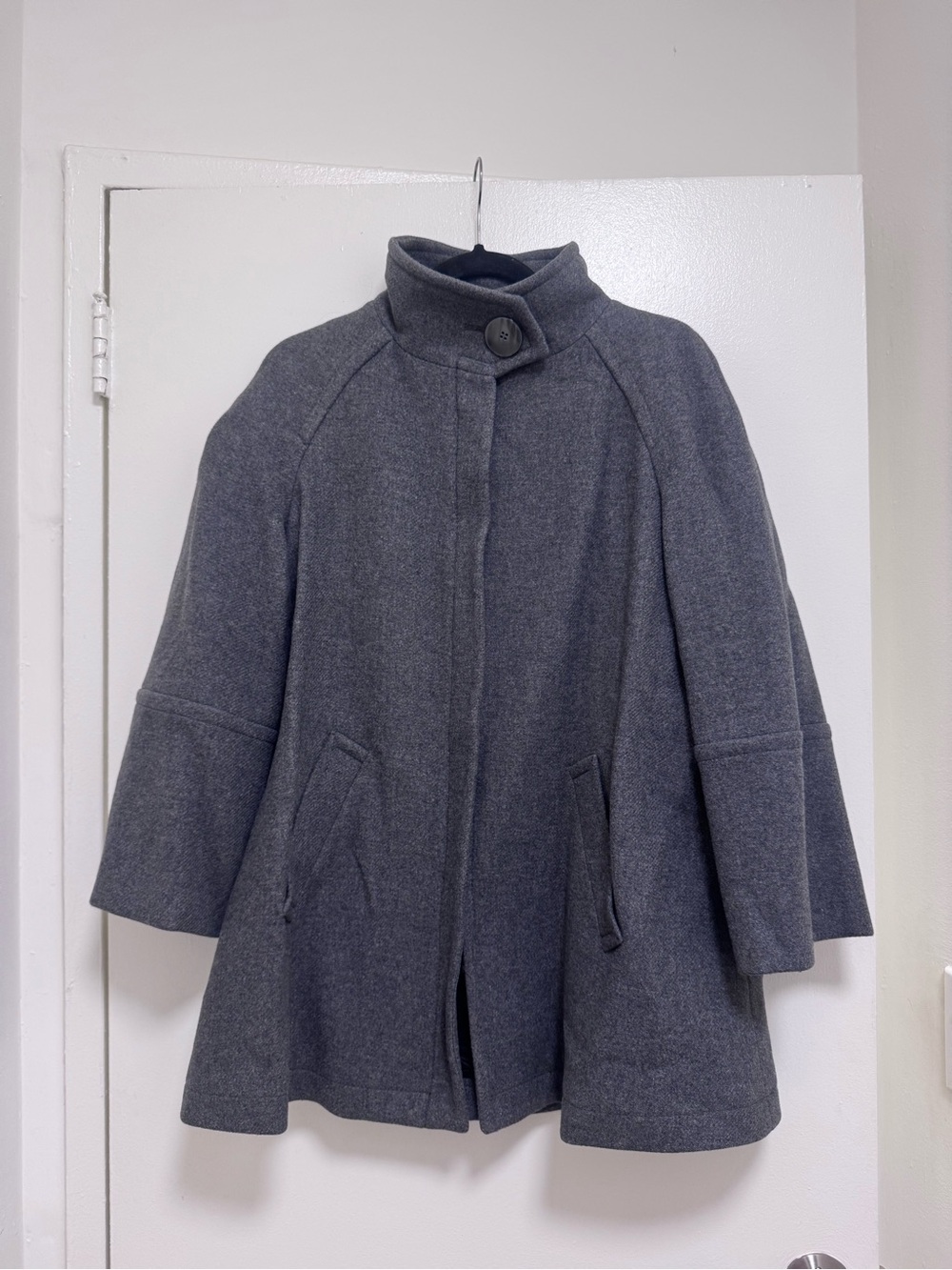 Zara Women's Heather Grey Wool Oversized Swing Coat - Modern Funnel Neck